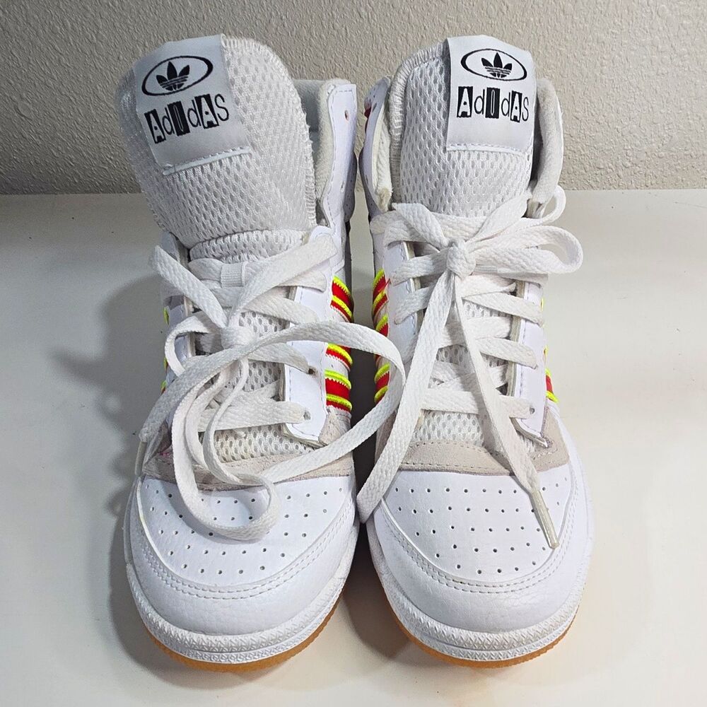 adidas Top Ten High Men's High Top Sneakers White Red Yellow Striped Lace Up